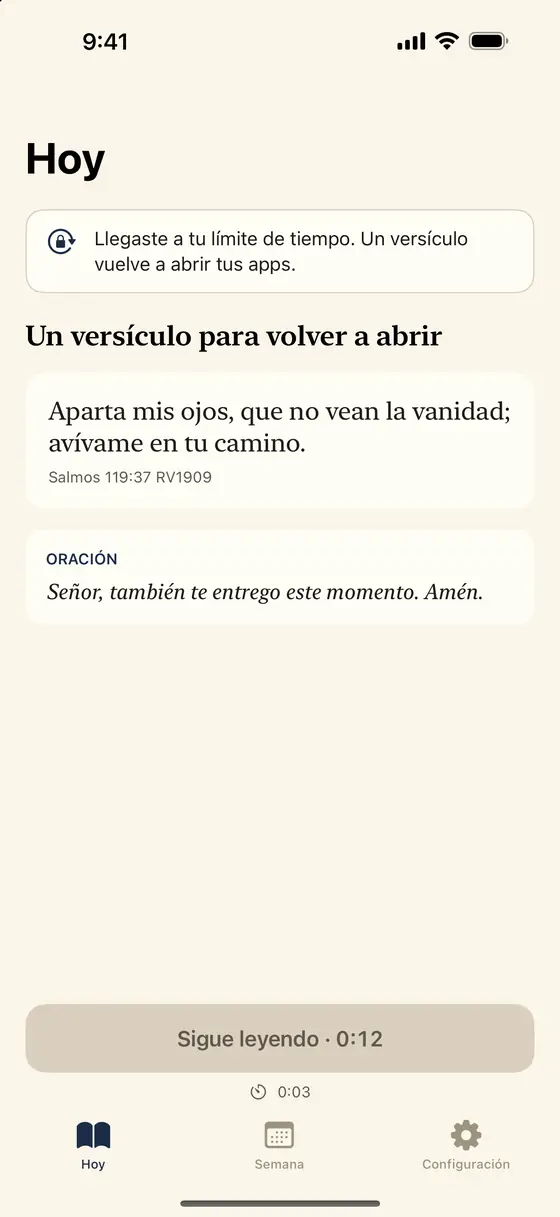 Pantalla de Psalmlock tras volver a bloquear: un versículo para reabrir y una oración