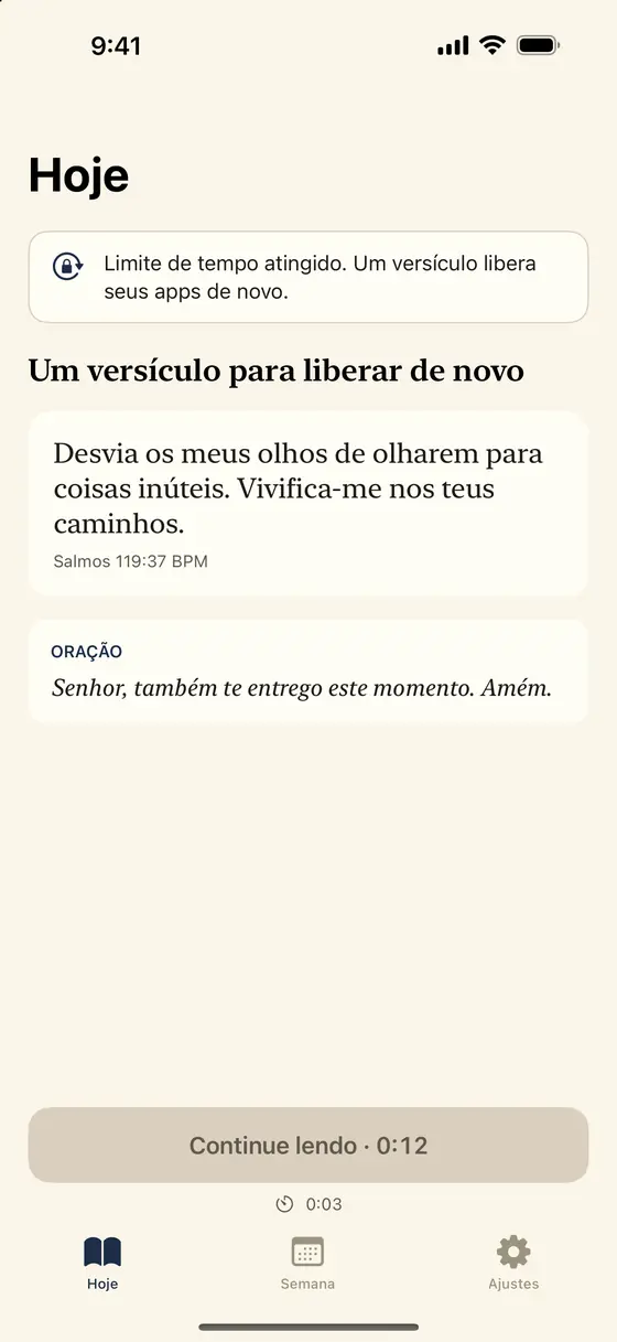 Tela do Psalmlock depois de bloquear de novo: um versículo para liberar e uma oração