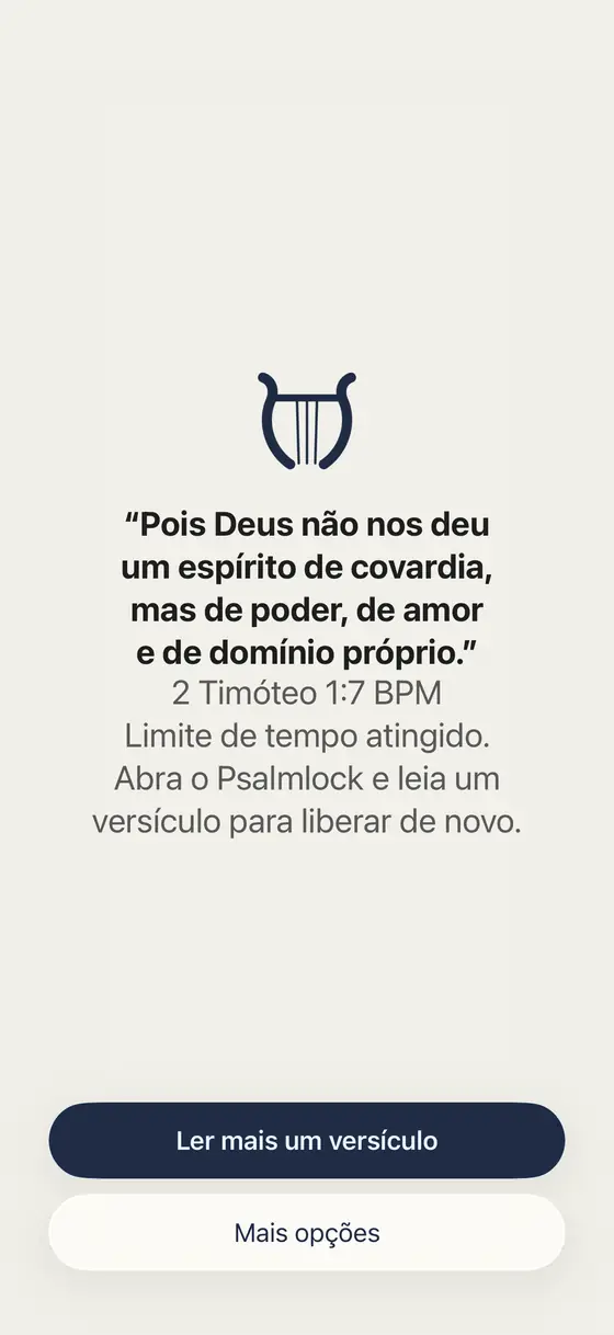 Um app bloqueado no Psalmlock mostra um versículo da Bíblia e um botão para ler e liberar
